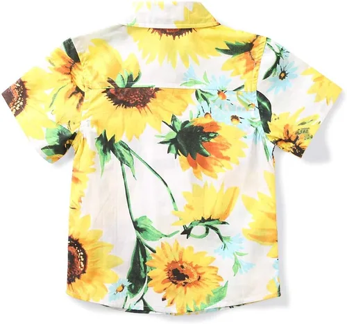 Vista 2 de OCHENTA Camisa hawaiana ligera con botones para hombres y niños, manga corta floral, vestido tropical Aloha