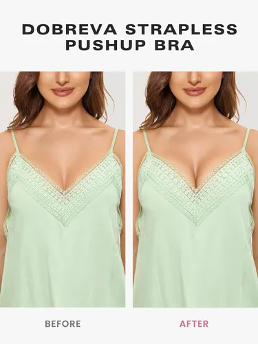 Vista 5 de DOBREVA Women's Strapless Push Up Bra Lace Plunge Padded Underwire Bras Add 1 Cup