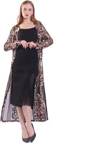 Vista 3 de Cárdigan de lentejuelas para mujer, salida de baño brillante con frente abierto, abrigo de vestido para noche de graduación