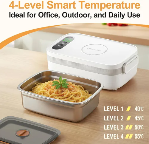 Vista 4 de Calentador de radio Fiambrera, calentador de alimentos portátil recargable con pantalla digital y función de mantenimiento del calor, calentador