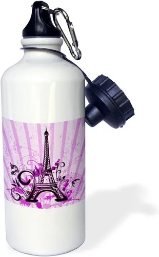Vista 2 de 3dRose Botella de agua deportiva de la Torre Eiffel con flores y mariposas, 21 onzas, multicolor