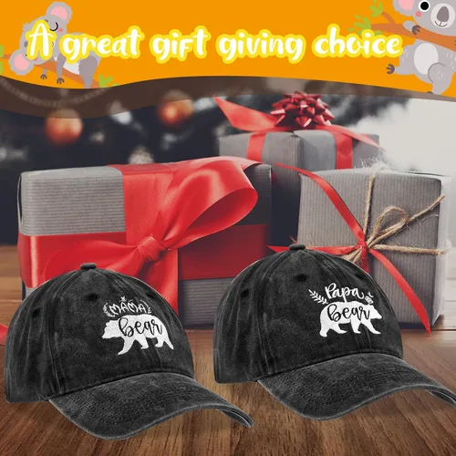Vista 5 de Liitrsh Paquete de 2 sombreros bordados para papá y mamá oso para hombre, sombrero ajustable para papá y mamá, sombrero divertido lavado