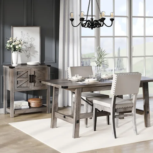Vista 7 de WAMPAT Mesa de comedor de granja de 67.7 pulgadas para 4-6 personas, mesa de cocina rectangular moderna de madera con patas de madera resistentes