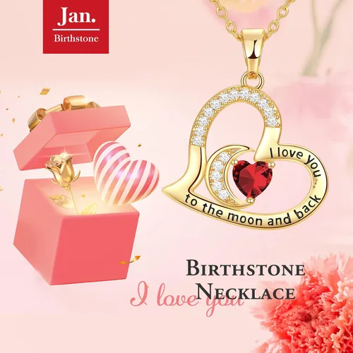 Vista 3 de DFUNH Joyas de piedra natal para esposa, regalos para ella, plata de ley 925 chapada en oro de 18 quilates, collar con dije de corazón con texto