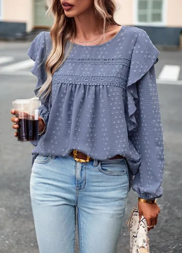 Vista 3 de PRETTYGARDEN Blusa tipo túnica de punto suizo de ganchillo para mujer 2023