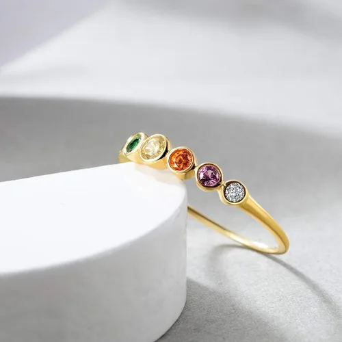 Vista 5 de E 14K Gold Plated Ring for Women Rainbow Eternity Jewelry Rings Band Colorful Round AAA Cubic Zirconia CZ Wedding Rings Dainty Gold Rings for Women