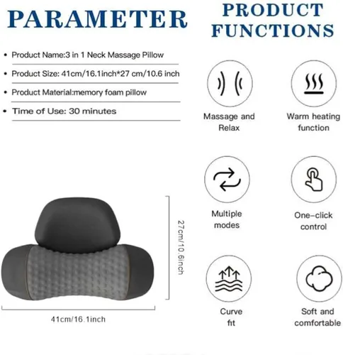Vista 6 de Almohada masajeadora 3 en 1 para el cuello con calor, almohada de masaje de tejido profundo para relajación del cuello (Gris Oscuro)