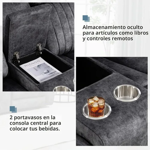 Vista 7 de Zero Gravity - Sofá biplaza reclinable eléctrico con reposacabezas ajustable, sofá reclinable eléctrico con consola, sofá reclinable eléctrico