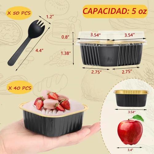 Vista 3 de LNYZQUS Moldes para Mini Pasteles de Cupcake de 5 oz con Tapas, Paquete de 40, Moldes de Papel de Aluminio para Cupcakes, Moldes para Hornear