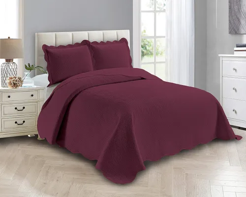 Vista 6 de Linen Plus Juego de Colcha de Lujo de Gran Tamaño con Relieve Color Beige Sólido Full/Queen Cobertor de Cama Nuevo # Ashley