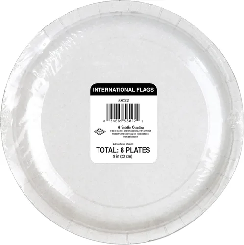 Vista 3 de Beistle 8 piezas de papel desechable y duradero, banderas del mundo internacional, platos de viaje temáticos para fiestas, 9 pulgadas, multicolor