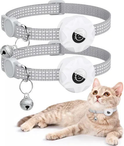 Vista 19 de Apple AirTag - Collar para gatos, rastreador GPS con función separable y campana, ligero para gatos y gatitos (negro)