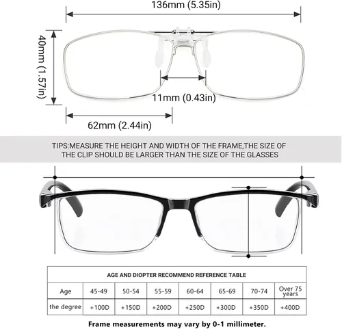 Vista 6 de TERAISE Gafas de lectura con clip con función abatible, marco completo de metal, clip en gafas graduadas, diseñadas para la miopía, lectores de moda