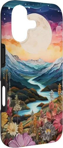 Vista 3 de Boho Chic Floral Moon Mountain Landscape Cute Pastel Design Case for iPhone 17
