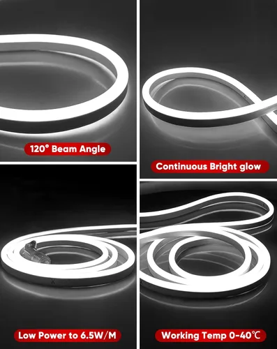 Vista 7 de Shine Decor Paquete de productos de cable de alimentación con kit de luces LED de neón blancas de 6300 K de 65.6 pies