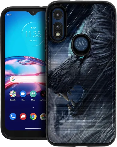 Vista 9 de CasesOnDeck Funda delgada compatible con Motorola Moto E (2020) / Moto E [Armadura cepillada] Negro de doble capa delgada cubierta de agarre