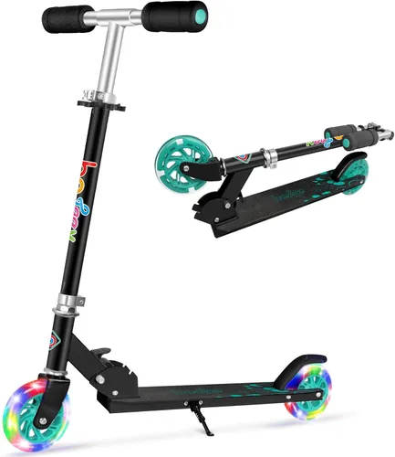 Vista 12 de BELEEV V1 Patinetas para niños, patineta plegable de 2 ruedas para niños y niñas, 3 alturas ajustables, ruedas iluminadas, patineta ligera