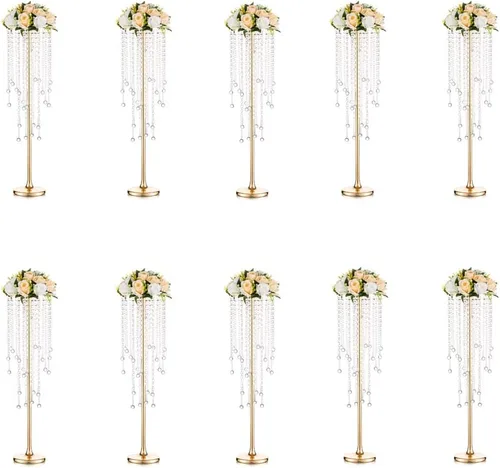 Vista 11 de Jarrones de boda altos Inweder para centros de mesa: dorado, 39.4 pulgadas, 2 piezas Chandelier Crystal Design, Centerpiece Table Decorations