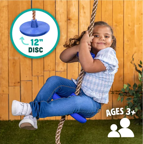 Vista 5 de Squirrel Products Cuerda de escalada con columpio de disco - Equipo de juego activo para exteriores - Azul