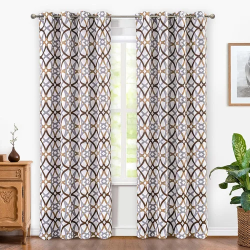 Vista 24 de Cortinas DriftAway Alexander de oscurecimiento para sala de estar, mezcla de lino con patrón, térmicas, oscurecedoras, geométricas, estilo marroquí