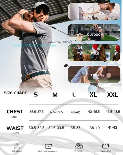 Vista 6 de Paquete de 5 camisas polo para hombre, secado rápido, manga corta, camisa de golf, piqué, jersey de ajuste regular