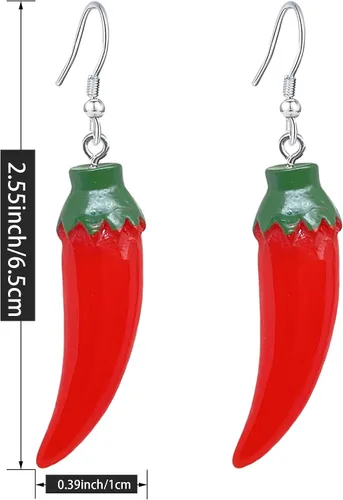 Vista 2 de Aretes de chile rojo para mujer, lindos aretes colgantes de resina para alimentos y verduras