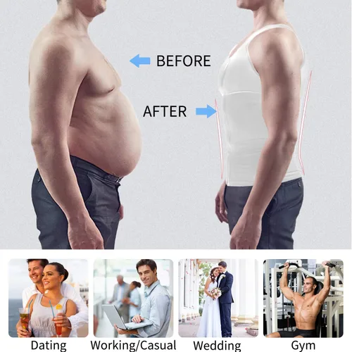 Vista 5 de MISS MOLY Compression Shirts for Men Slimming Body Shaper Vest Abs Hide Gynecomastia Moobs Shapewear Tank Top Undershirt