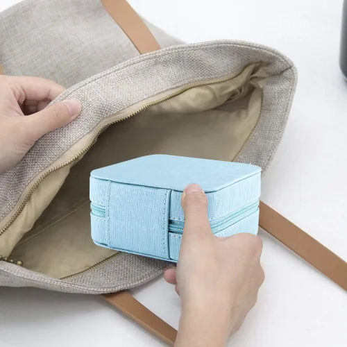 Vista 6 de Duomiila - Caja de joyería pequeña mini organizador de viaje portátil para anillos aretes collares Un regalo para niñas y mujeres