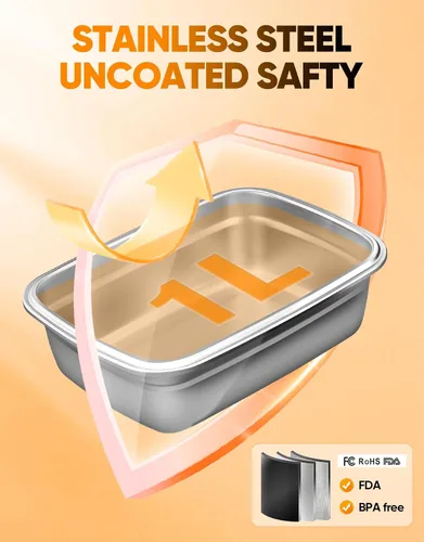 Vista 8 de Fiambrera eléctrica inalámbrica, calentador de alimentos autocalentable, fiambreras a batería con recipiente de 1 litro, lonchera térmica recargable
