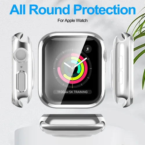 Vista 4 de YMHML Funda compatible con Apple Watch de 1.65 pulgadas Series 3/2/1 con protector de pantalla de vidrio templado integrado, protector delgado