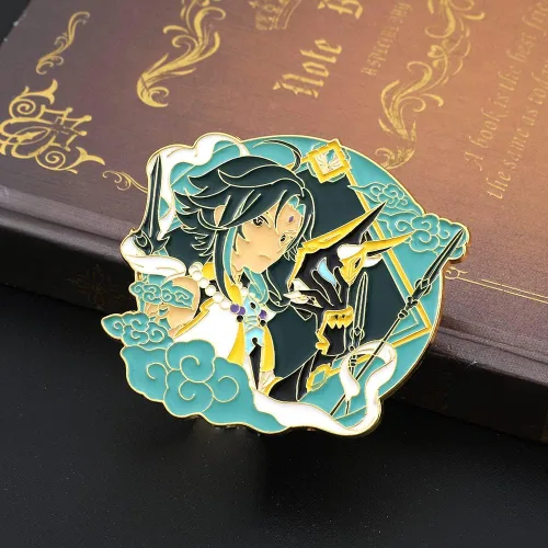 Vista 4 de Broche de pines esmaltados de la serie de juegos, colección de pines de solapa de metal para cosplay, anime Genshin Merch Keqing Xiao exquisitos