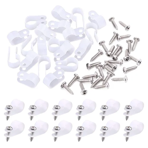 Vista 8 de Swpeet Paquete de 120 clips de cable tipo R de nailon negro de 1/2 pulgada, clips de sujeción de cable de montaje de tornillo de nailon con 120