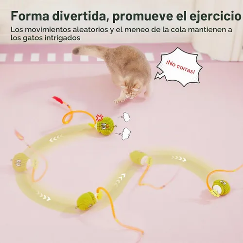 Vista 2 de Potaroma Juguete interactivo para gatos con sensor de movimiento, sonido de canto y hierba gatera, divertido diseño de granada con cola de malla