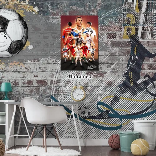 Vista 5 de Póster firmado de Cristiano Ronaldo, superestrella del fútbol, para habitación de niños, decoración de pared del dormitorio, pósteres de estrellas