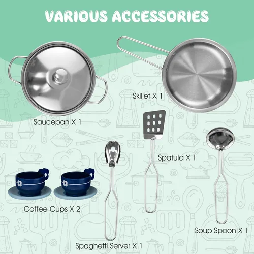 Vista 9 de GLACER Juego de cocina de madera para niños, cocina de juego de simulación de 2 piezas con luces y sonidos realistas, lavadora, dispensador de agua