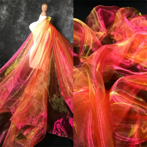 Vista 27 de Tela de organza transparente ligera de dos tonos, tela de gasa holográfica iridiscente de encaje, tela de tul oganza para vestido, fiesta, fondo
