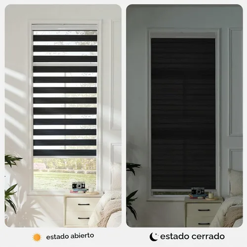 Vista 2 de Joydeco - Persianas cebra sin cordón, doble capa, parada libre, control de privacidad y luz para día/noche, translúcidas, para interior de ventanas