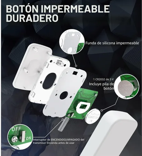 Vista 6 de Timbre inalámbrico de puerta de 1200 pies para el hogar con luz intermitente para discapacidad auditiva, 1 botón de batería y 3 receptores 1 botón