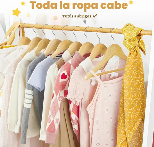 Vista 7 de HOUSE DAY Perchas de madera para el armario, paquete de 20 perchas de madera para ropa de bebé, percha de madera resistente con barra antideslizante