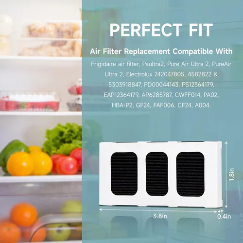 Vista 4 de Paquete de 3 filtros de aire para refrigerador Frigidaire Pureair Ultra 2, compatible con Electrolux 242047805, 5303918847, EAP12364179, reduce