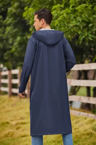 Vista 6 de COOFANDY Chaqueta impermeable para hombre con capucha, impermeable, ligera, activa, larga