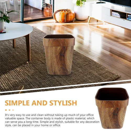 Vista 4 de Zerodeko Cubo de basura de grano de madera cuadrado sin tapa, papelera de plástico de 12 x 9.5 pulgadas, compacto para baño, cocina, oficina
