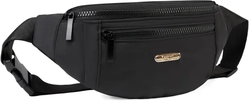 Vista 4 de Riñonera para mujer, bolsa de cintura de moda con correa ajustable para viajes, deportes y correr, Negro, talla única
