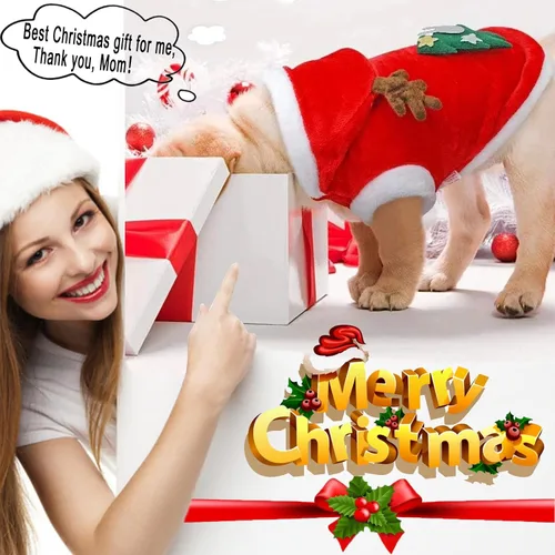 Vista 3 de Disfraces de Navidad para perros, abrigo de suéter para mascotas para clima frío, disfraz de reno de Papá Noel, sudadera con capucha de invierno