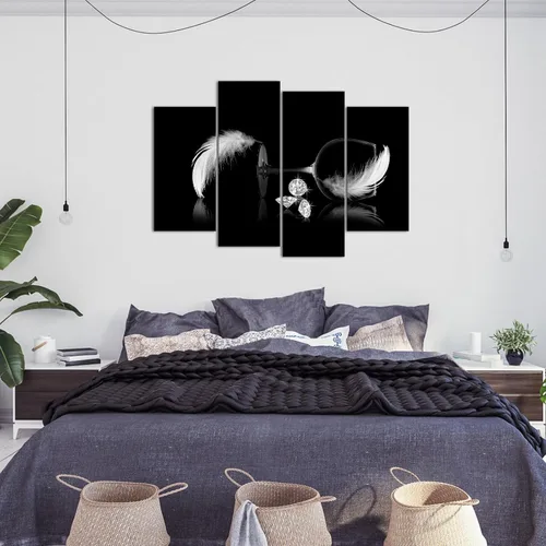 Vista 5 de Biuteawal 4 piezas de lienzo blanco y negro para pared, pintura de plumas de diamante con vidrio, pintura fotográfica sobre lienzo, arte de moda