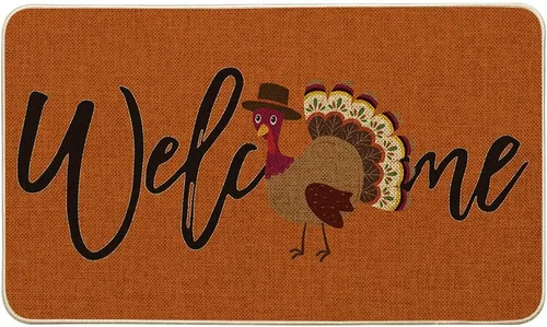 Vista 7 de Artoid Mode Felpudo de bienvenida de pavo y Acción de Gracias, decoración del hogar de bajo perfil, tapete para puerta de interior y exterior, 17 x