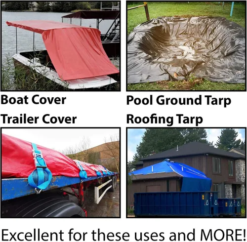 Vista 6 de Lona resistente, lona 100% impermeable de vinilo de PVC de 12 mil de grosor para camping, cubierta protectora gruesa multiusos, a prueba de clima