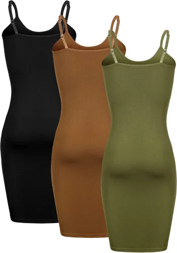 Vista 4 de Conjunto Willbond de vestido sin mangas, largo, con tirantes delgados, liso, 3 unidades, para mujer