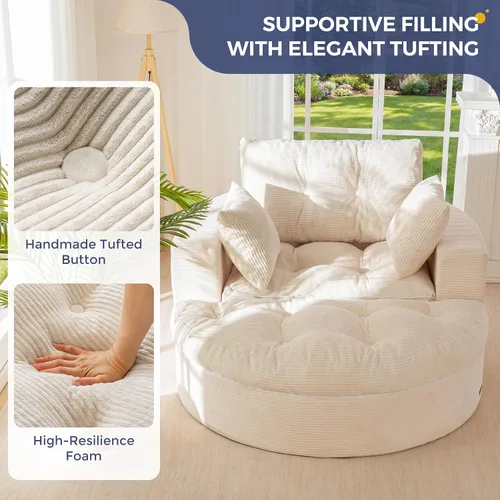 Vista 5 de MAXYOYO Sofá redondo de gran tamaño, silla deshuesada con otomana Puffinest Style Beige