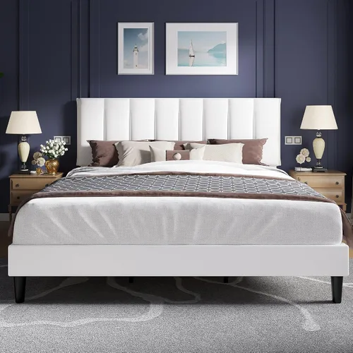 Vista 51 de VECELO Base de cama tamaño King con cabecera tapizada, color beige